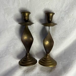 Vintage brass twisty candle stick holders